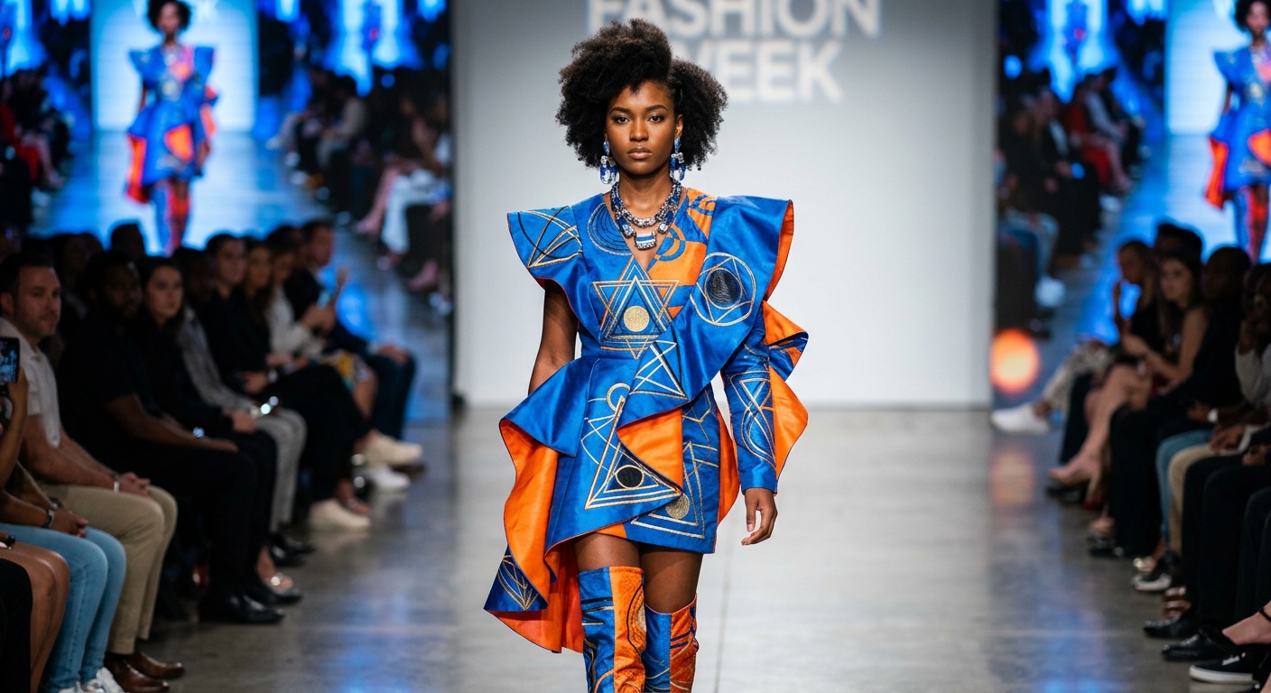 Avant-garde conceptual fashion design on the runway.