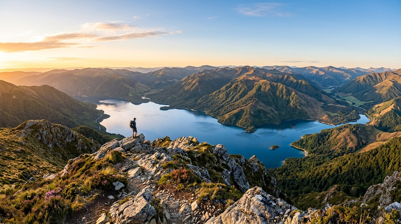 View of Badi Lake from Bahubali Hill at sunrise.